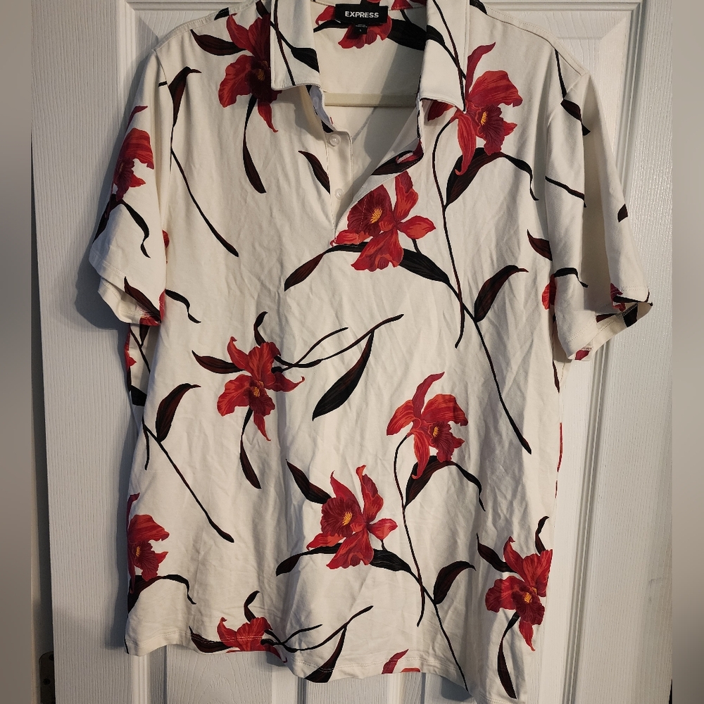Express Mens Slim Fit Floral Polo Shirt